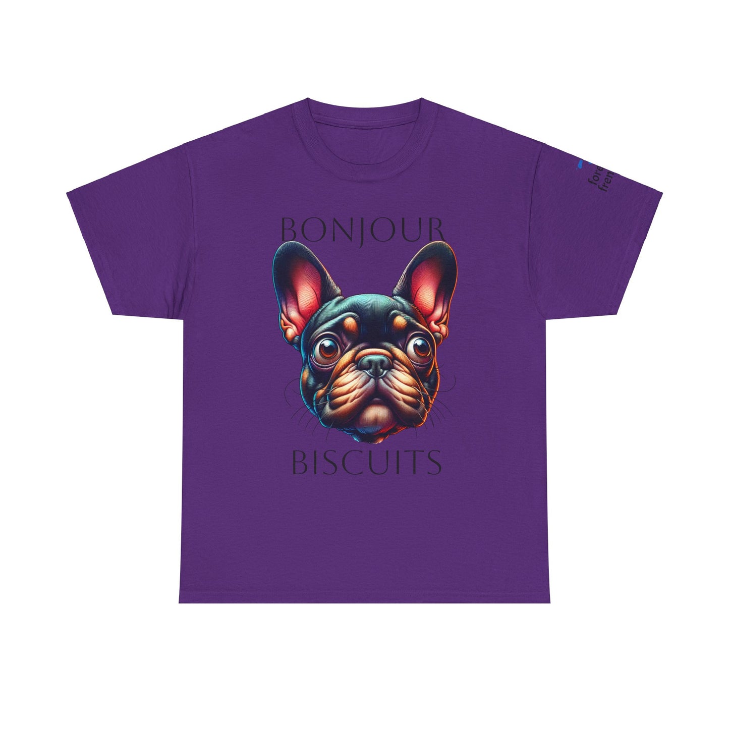 Funny French Bulldog T-Shirt - 'Bonjour Biscuits' Unisex Heavy Cotton Tee
