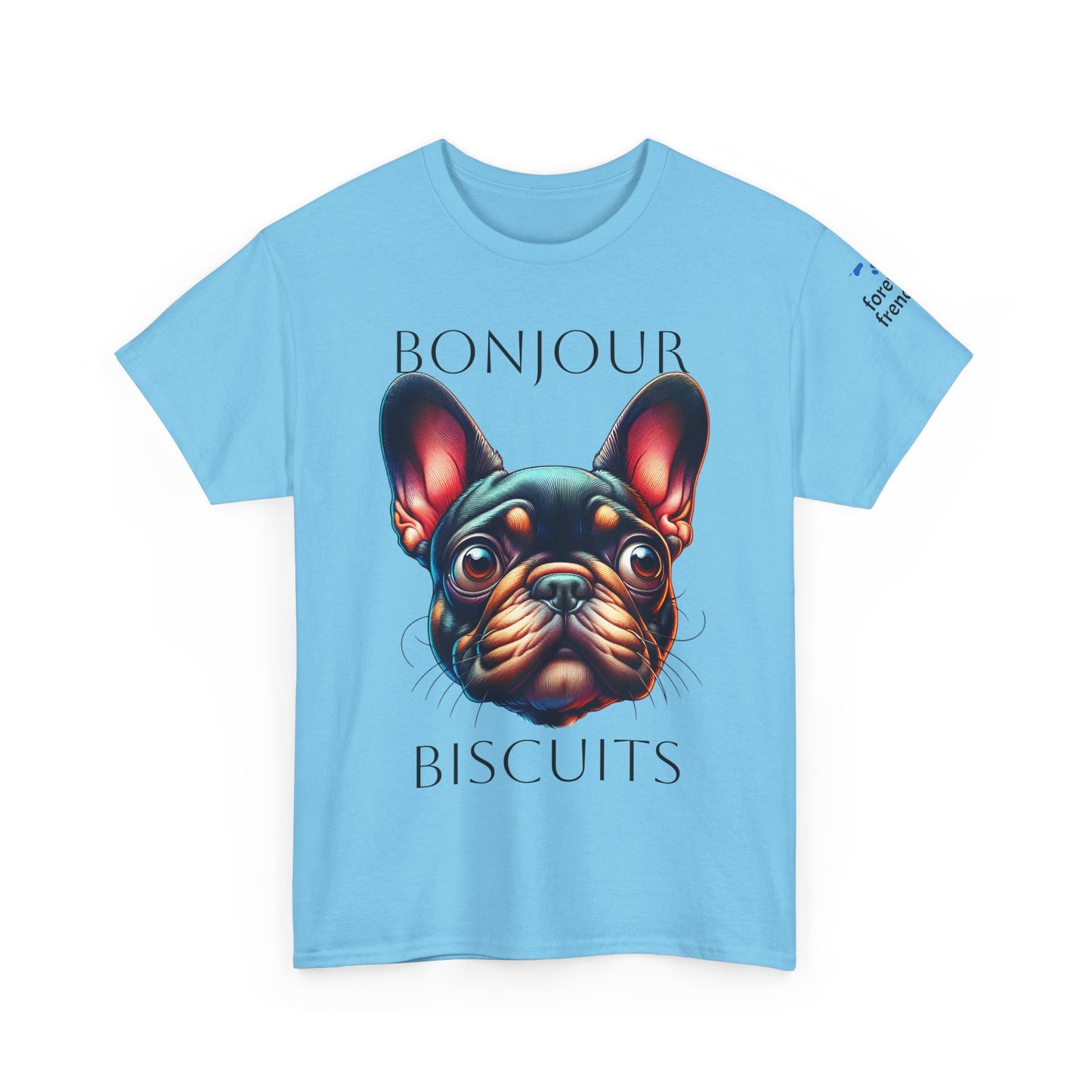 Funny French Bulldog T-Shirt - 'Bonjour Biscuits' Unisex Heavy Cotton Tee