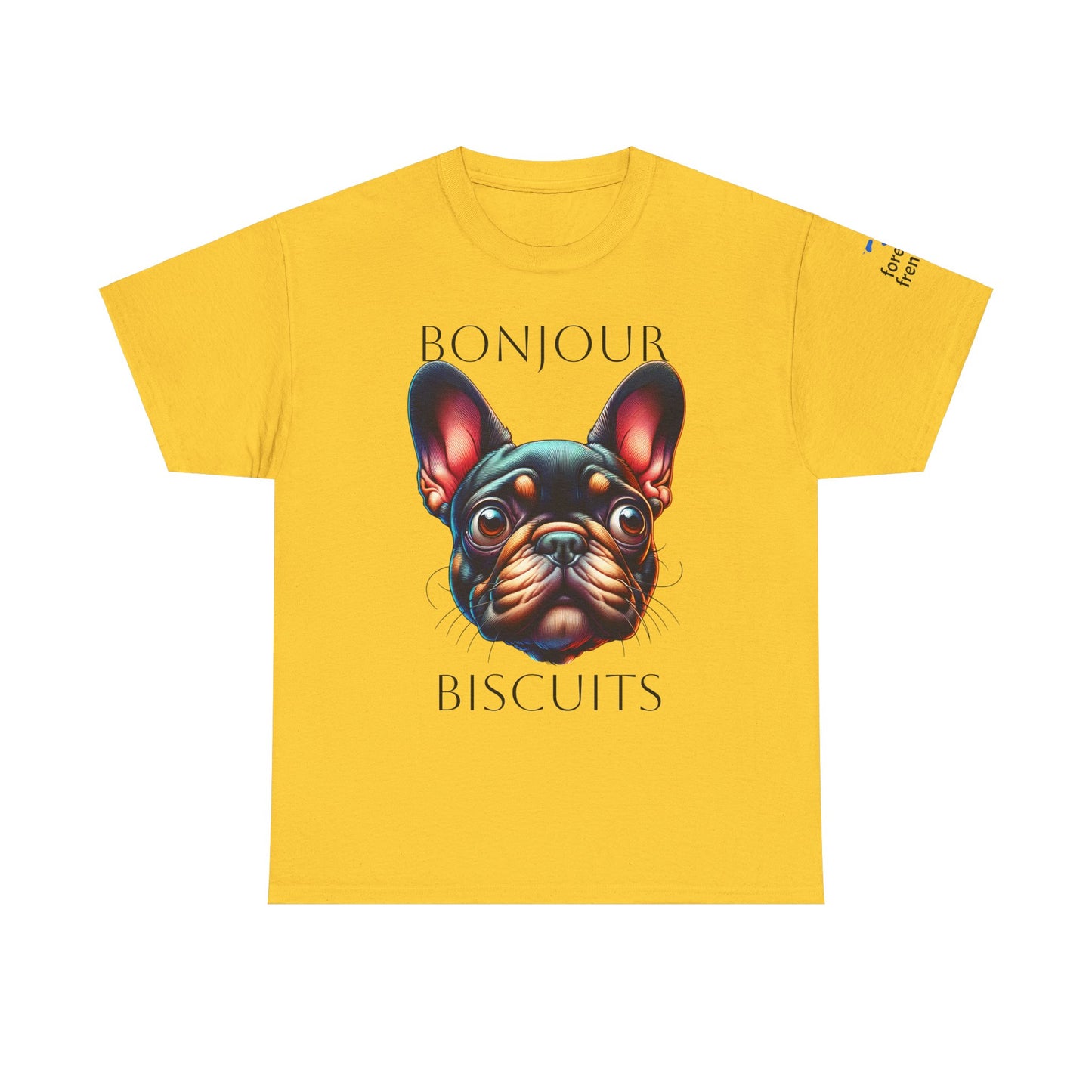 Funny French Bulldog T-Shirt - 'Bonjour Biscuits' Unisex Heavy Cotton Tee