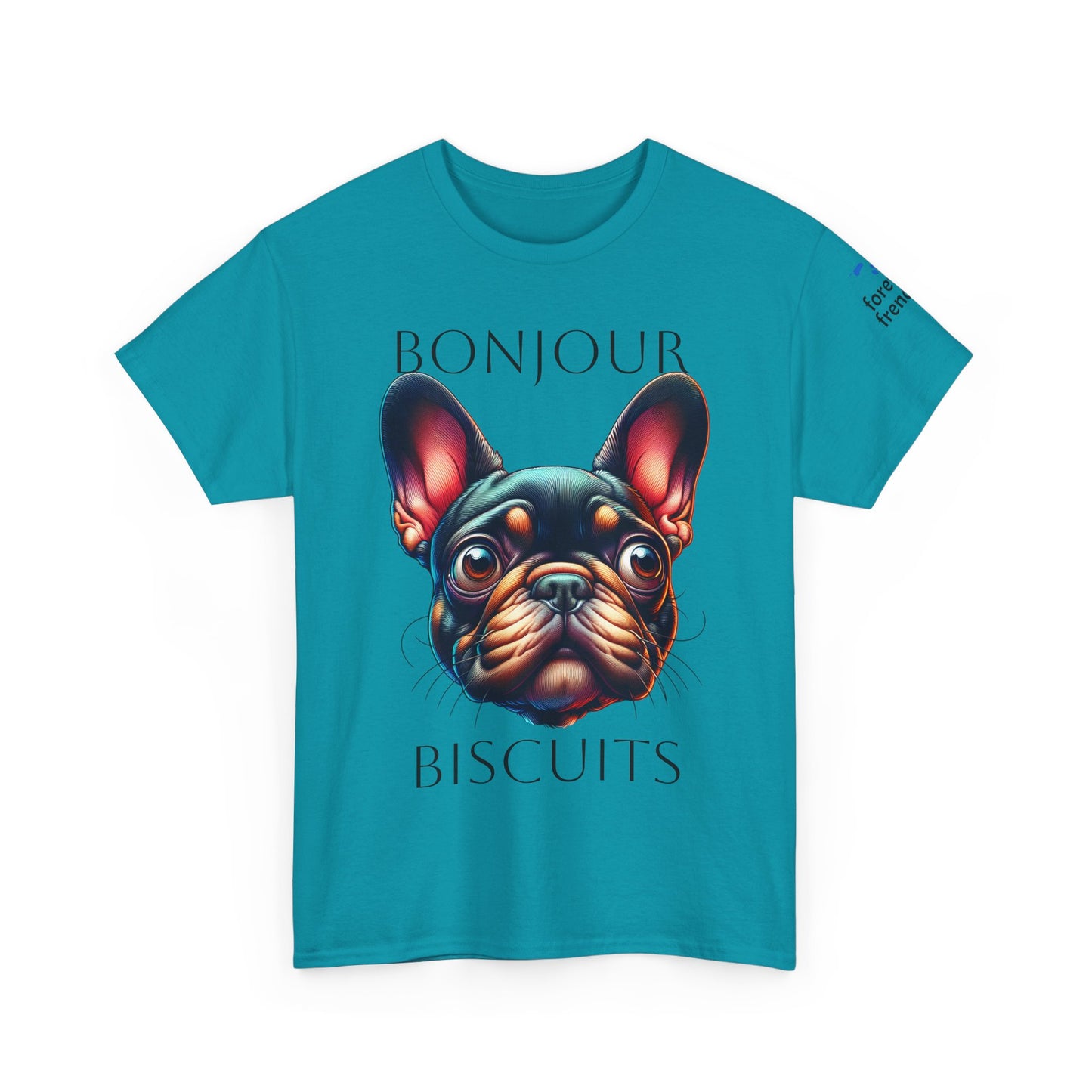 Funny French Bulldog T-Shirt - 'Bonjour Biscuits' Unisex Heavy Cotton Tee