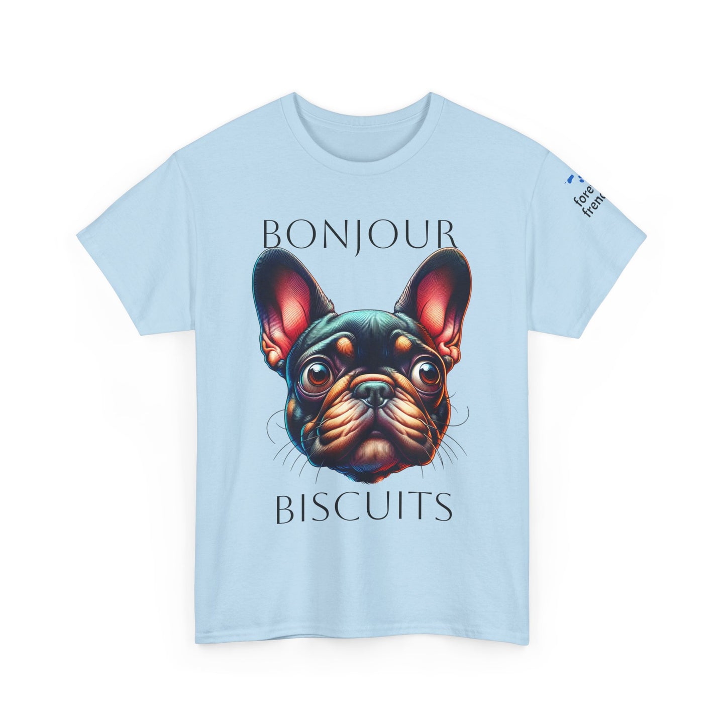 Funny French Bulldog T-Shirt - 'Bonjour Biscuits' Unisex Heavy Cotton Tee