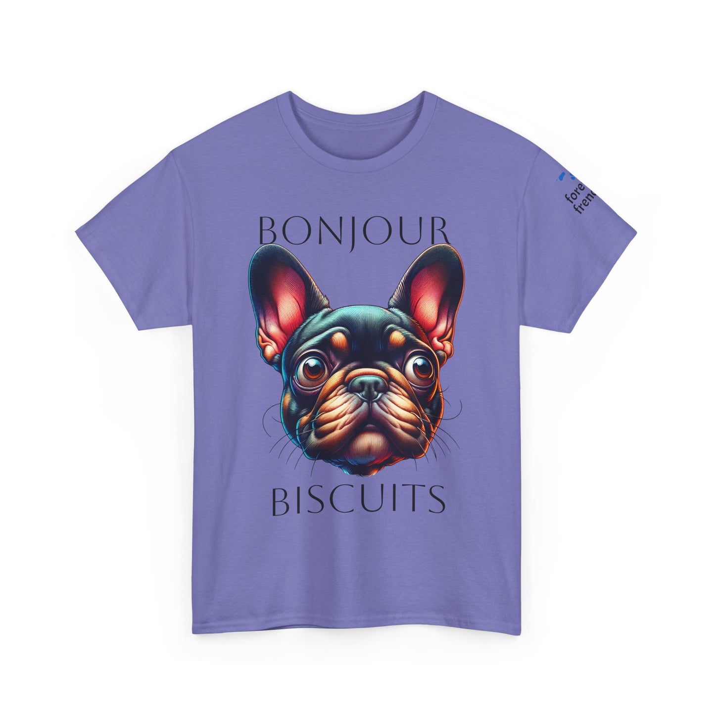 Funny French Bulldog T-Shirt - 'Bonjour Biscuits' Unisex Heavy Cotton Tee