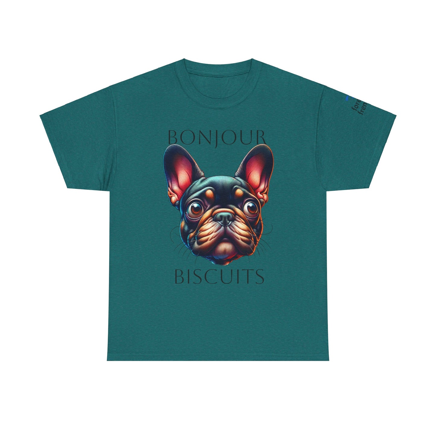 Funny French Bulldog T-Shirt - 'Bonjour Biscuits' Unisex Heavy Cotton Tee
