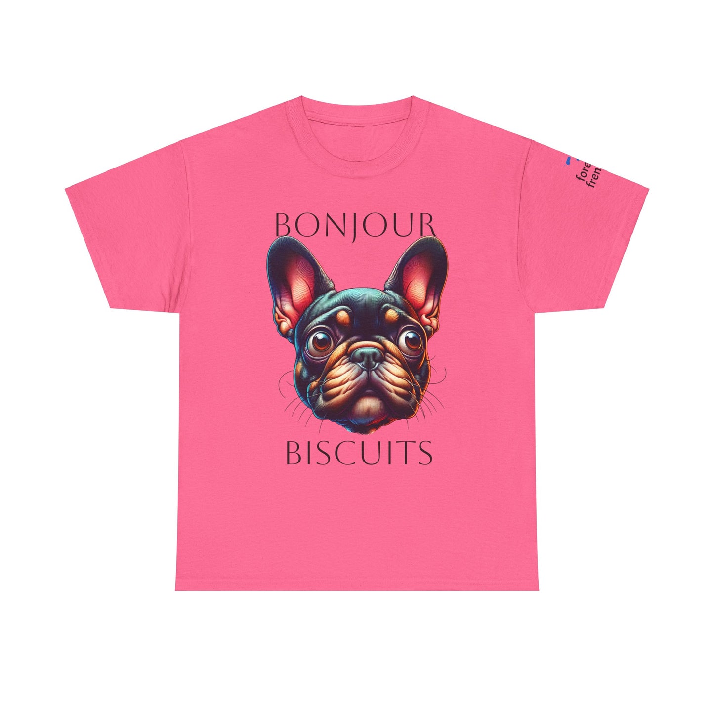 Funny French Bulldog T-Shirt - 'Bonjour Biscuits' Unisex Heavy Cotton Tee