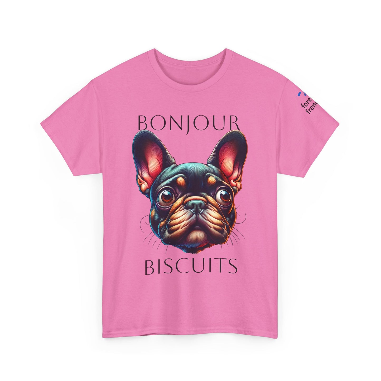 Funny French Bulldog T-Shirt - 'Bonjour Biscuits' Unisex Heavy Cotton Tee