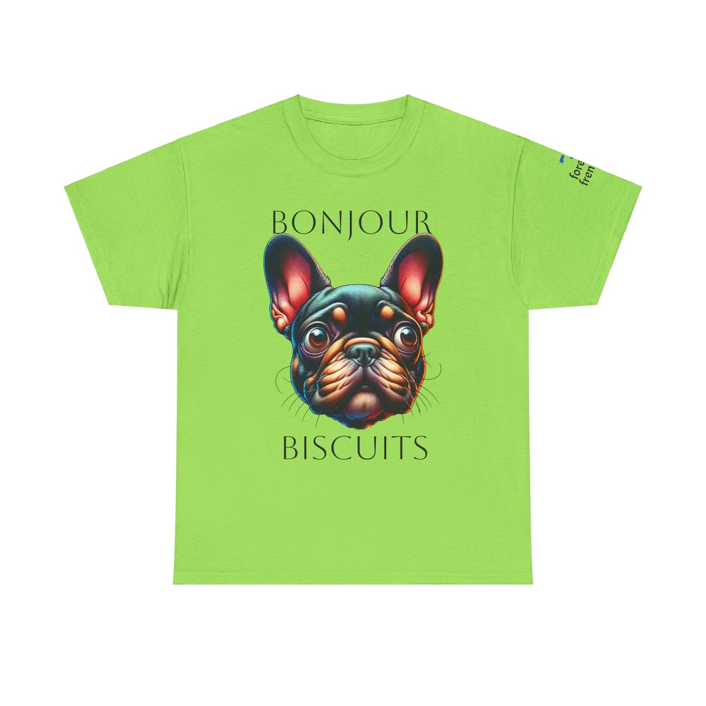 Funny French Bulldog T-Shirt - 'Bonjour Biscuits' Unisex Heavy Cotton Tee