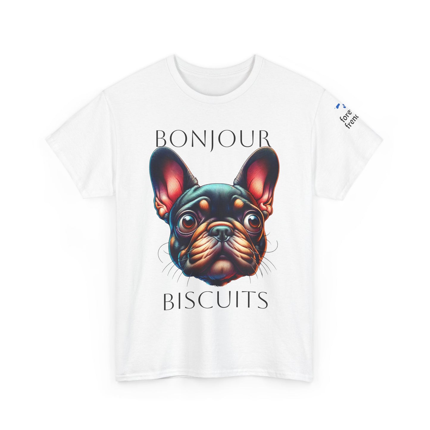 Funny French Bulldog T-Shirt - 'Bonjour Biscuits' Unisex Heavy Cotton Tee