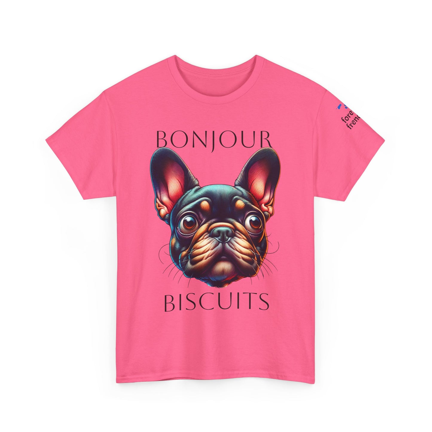 Funny French Bulldog T-Shirt - 'Bonjour Biscuits' Unisex Heavy Cotton Tee