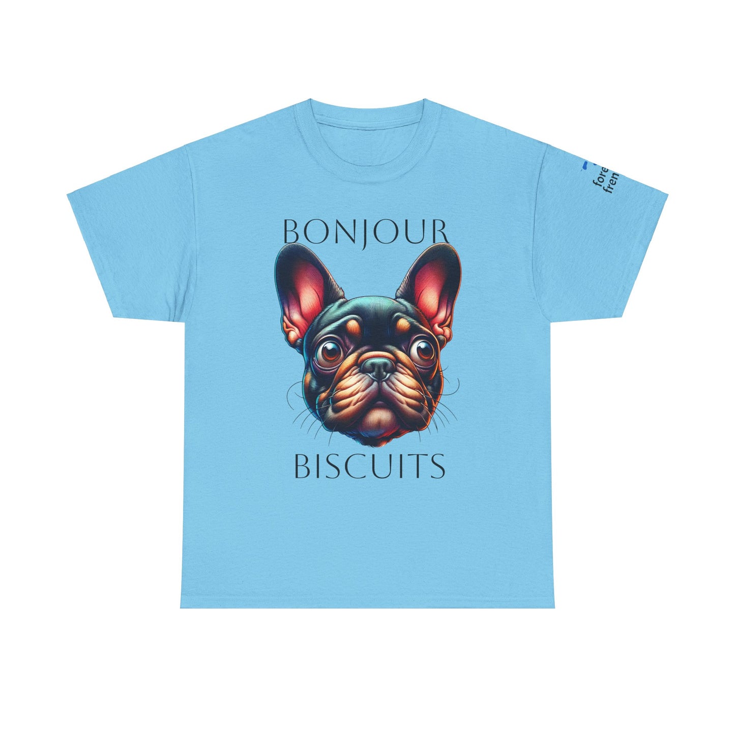 Funny French Bulldog T-Shirt - 'Bonjour Biscuits' Unisex Heavy Cotton Tee
