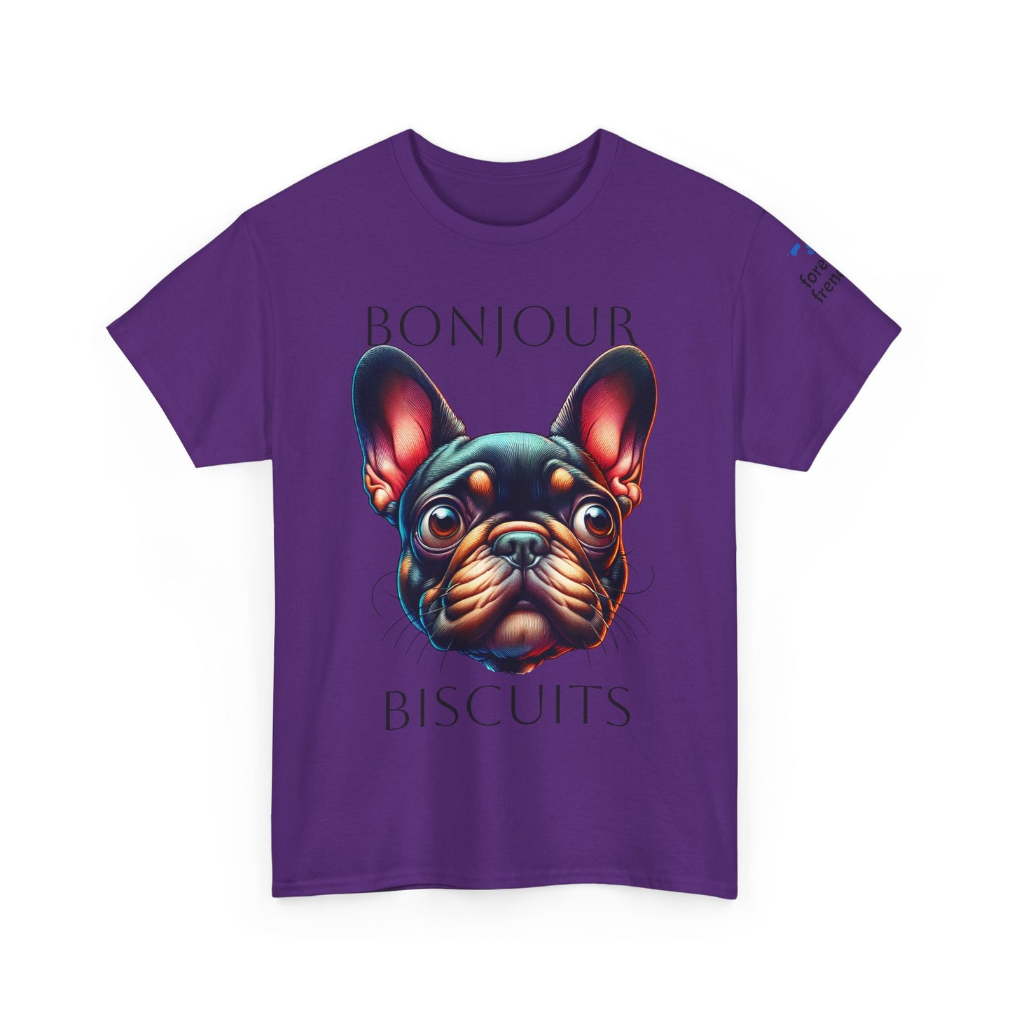 Funny French Bulldog T-Shirt - 'Bonjour Biscuits' Unisex Heavy Cotton Tee