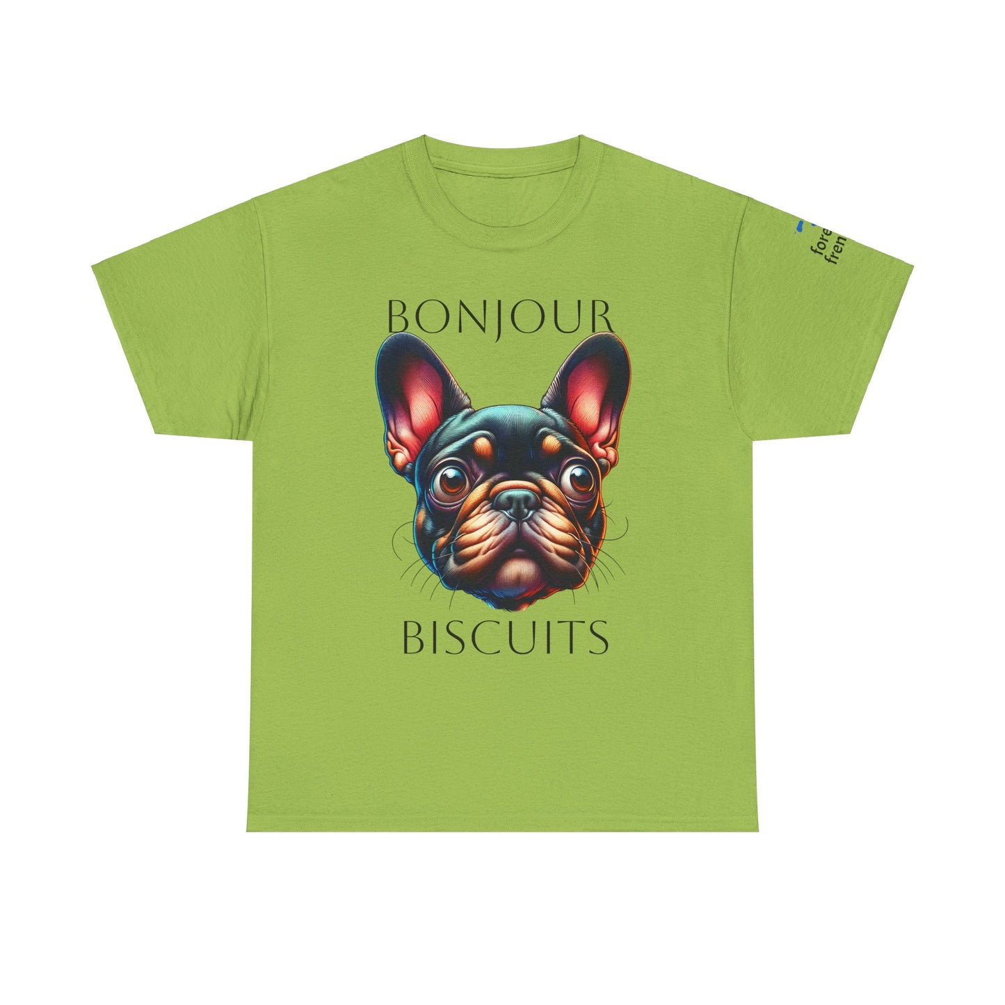 Funny French Bulldog T-Shirt - 'Bonjour Biscuits' Unisex Heavy Cotton Tee