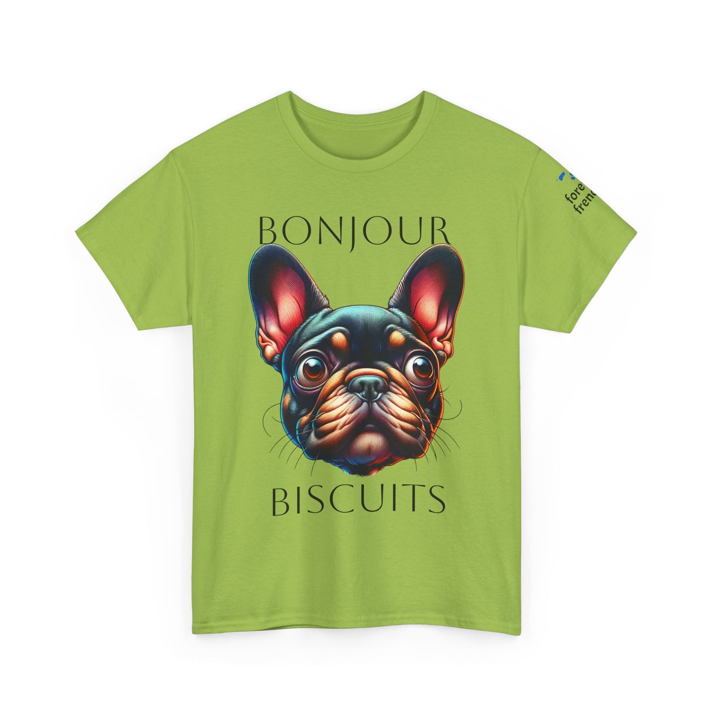 Funny French Bulldog T-Shirt - 'Bonjour Biscuits' Unisex Heavy Cotton Tee