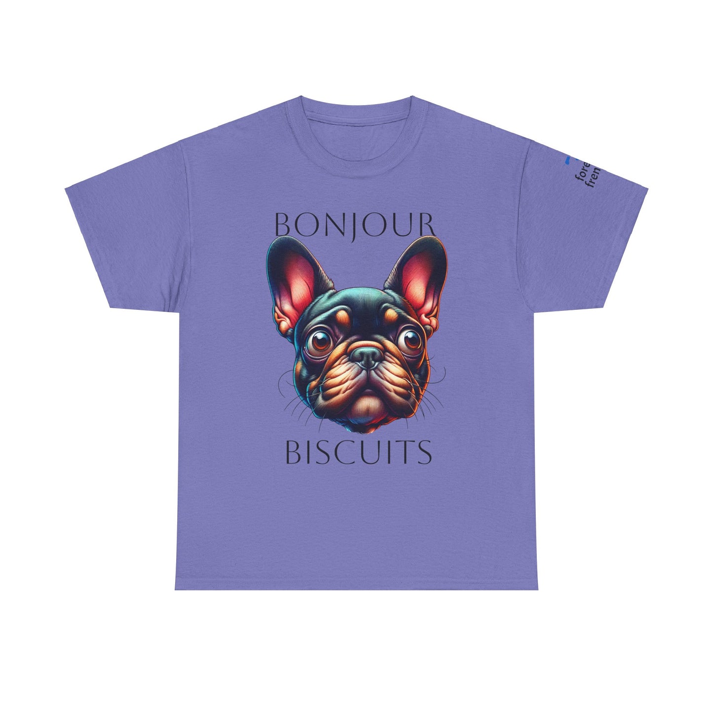 Funny French Bulldog T-Shirt - 'Bonjour Biscuits' Unisex Heavy Cotton Tee