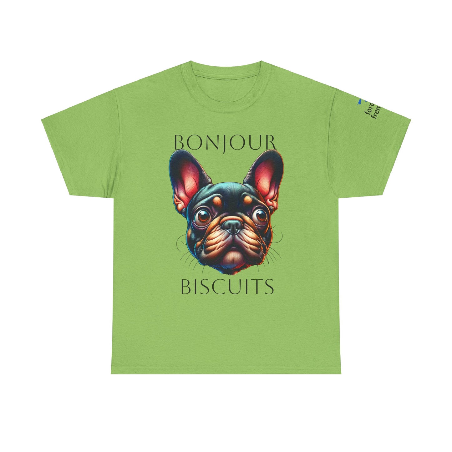 Funny French Bulldog T-Shirt - 'Bonjour Biscuits' Unisex Heavy Cotton Tee
