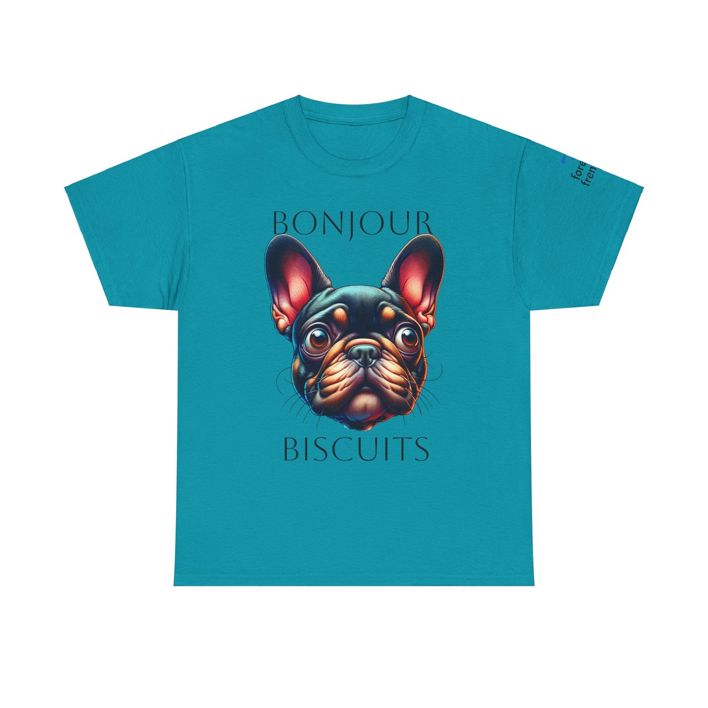 Funny French Bulldog T-Shirt - 'Bonjour Biscuits' Unisex Heavy Cotton Tee