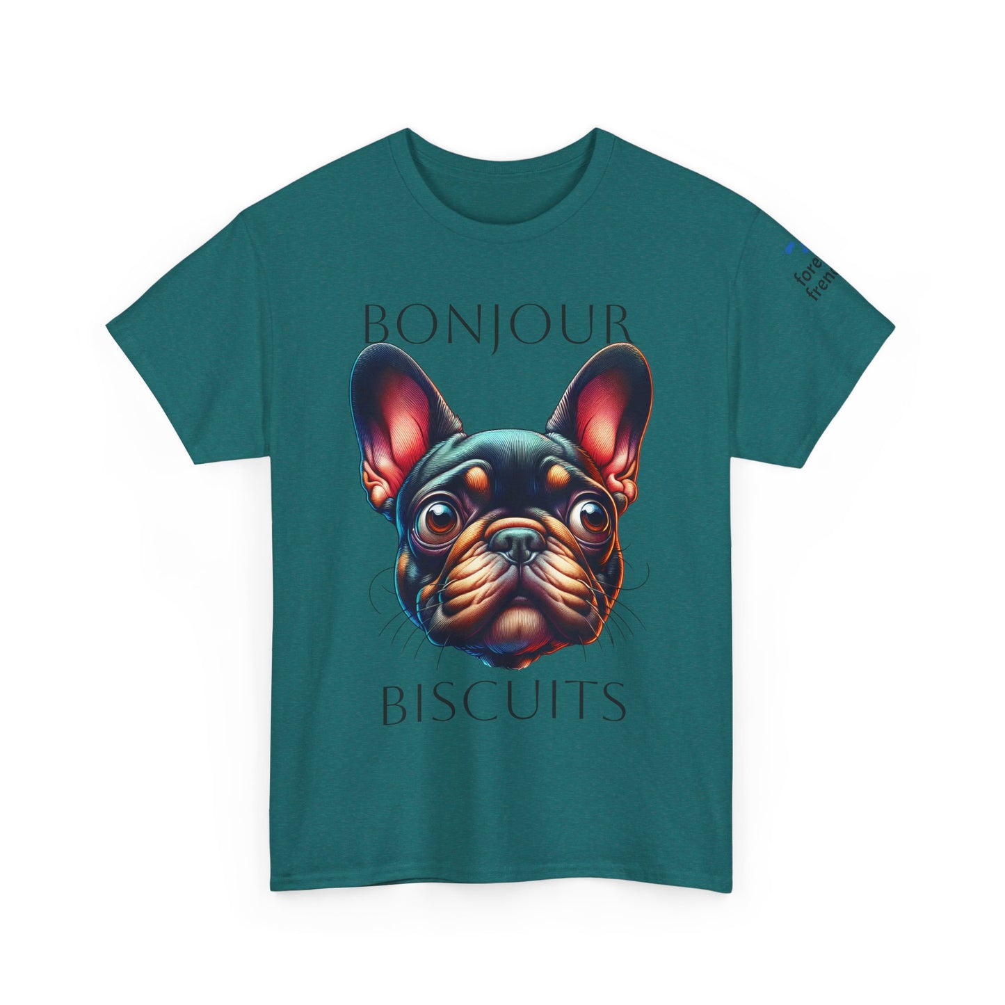 Funny French Bulldog T-Shirt - 'Bonjour Biscuits' Unisex Heavy Cotton Tee