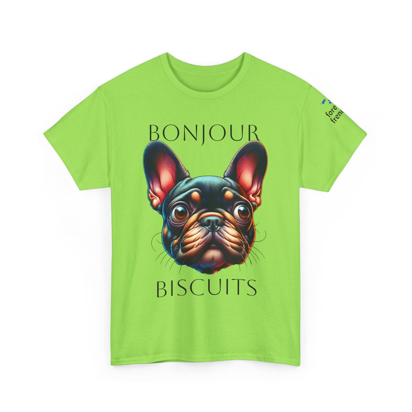 Funny French Bulldog T-Shirt - 'Bonjour Biscuits' Unisex Heavy Cotton Tee