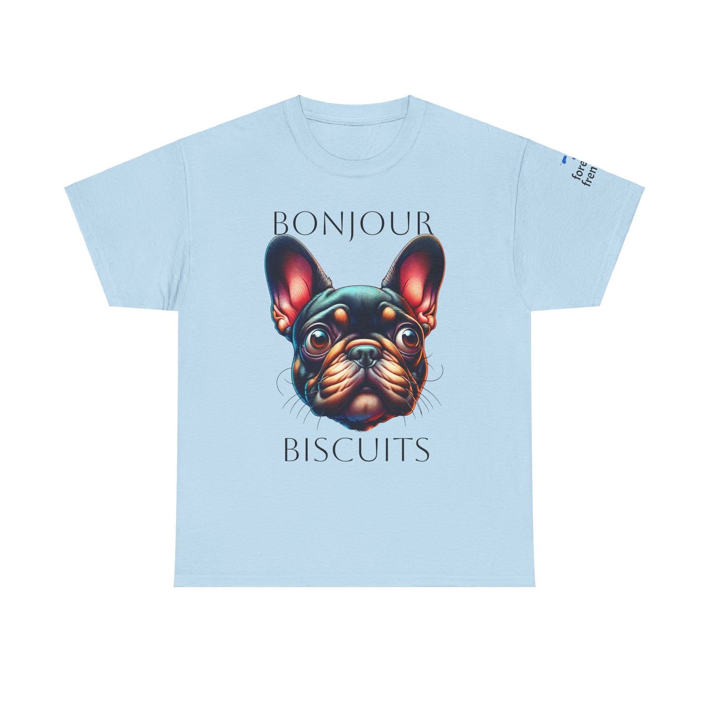 Funny French Bulldog T-Shirt - 'Bonjour Biscuits' Unisex Heavy Cotton Tee